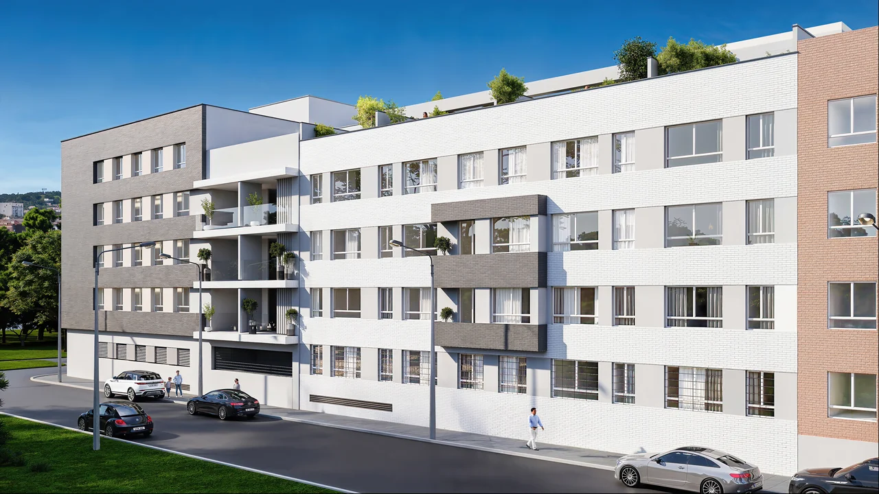 Visualizaciones exteriores 3D: fachadas, edificios, viviendas y entorno