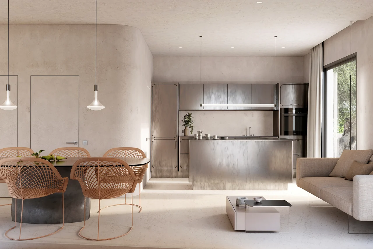 Interior de una vivienda del proyecto en visualización 3D