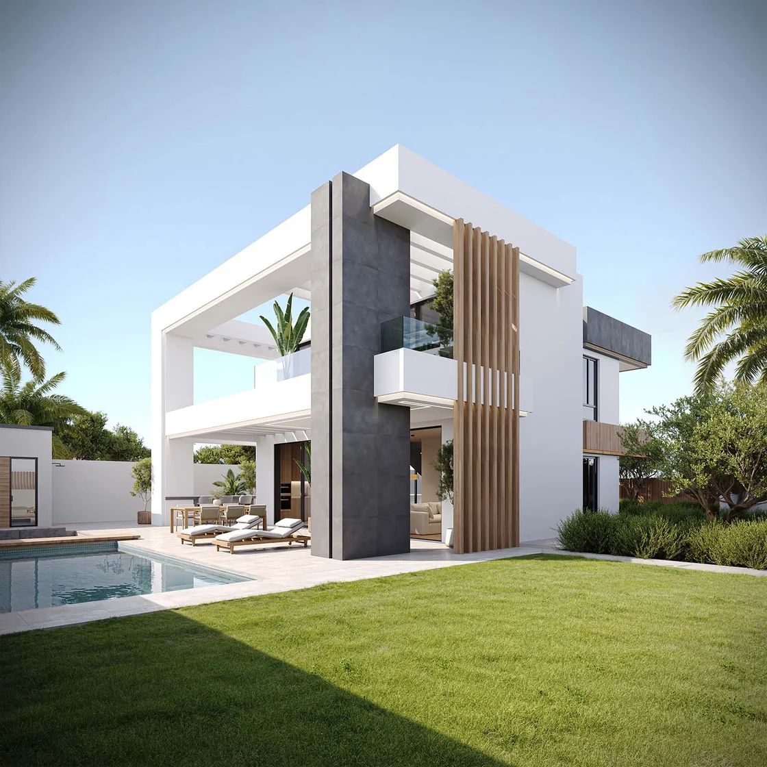 Visualización exterior 3D de una fachada en su entorno